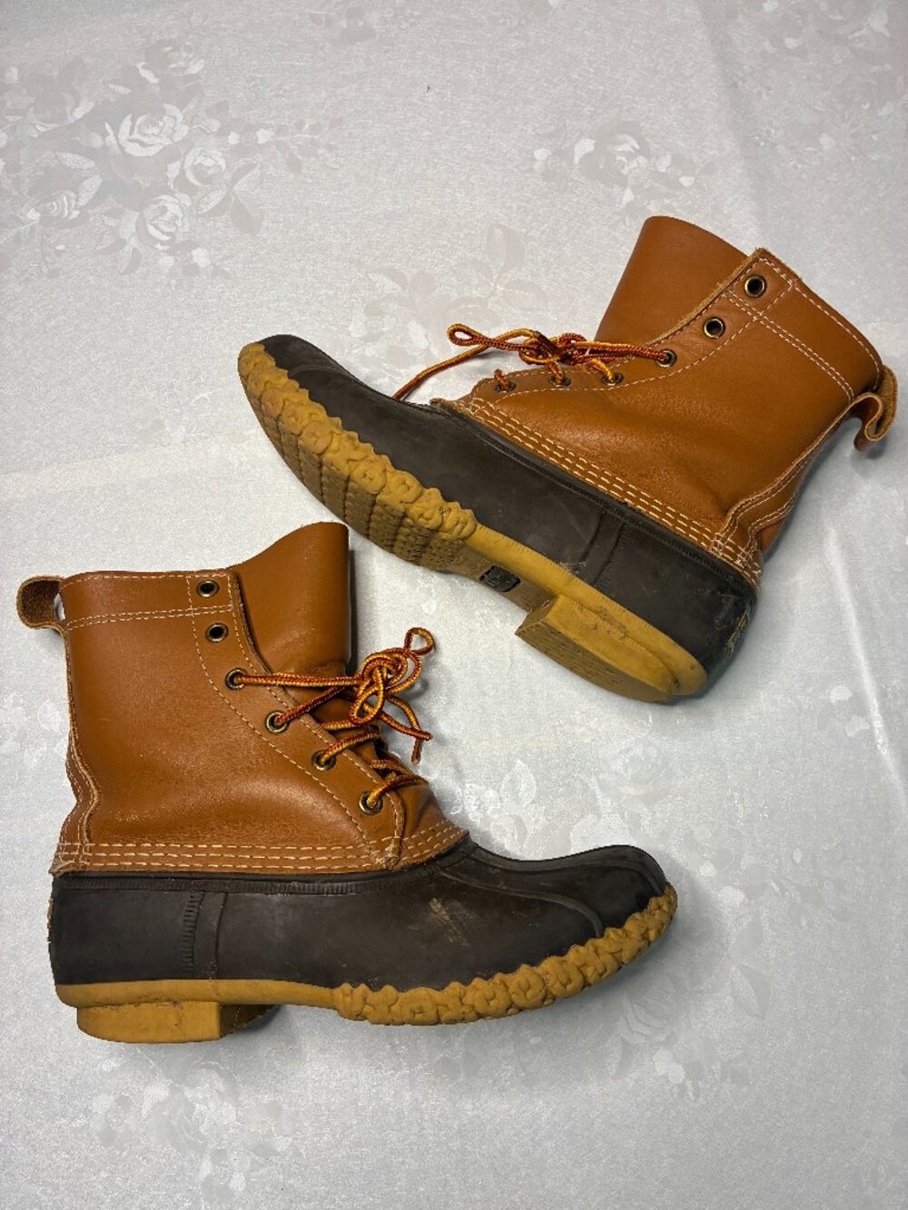 L.L.Bean Brown/Black Leather & Rubber Duck Boots Lace-Up Ankle 7 Women